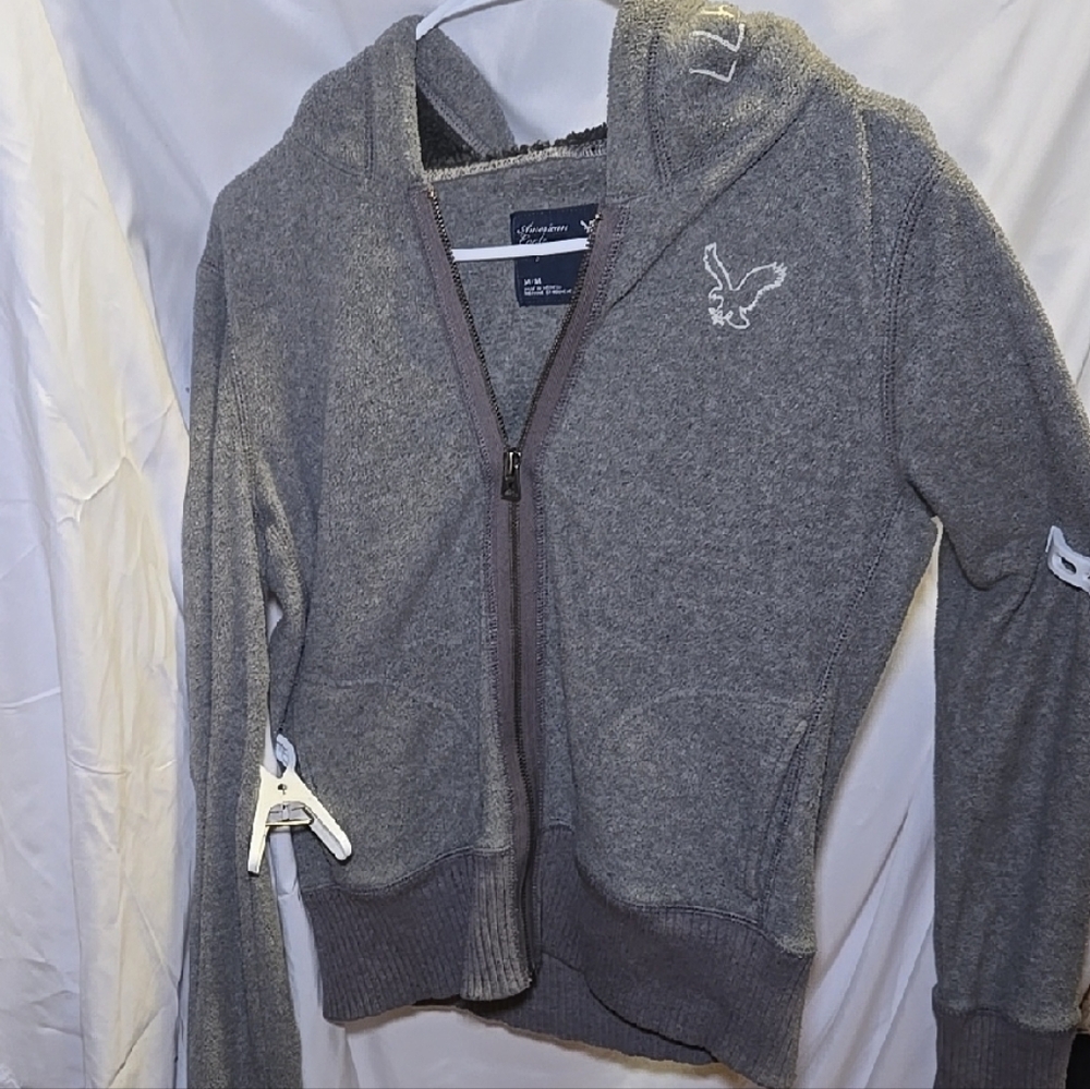 American Eagle Outfitters Gray Zip-Up Jacket with Standing Collar